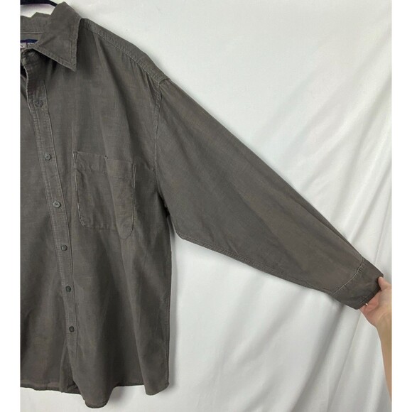 NWT Faded Glory Corduroy Shirt Men Large Gray Button Down 100% Cotton Fall Shirt - Picture 5 of 13